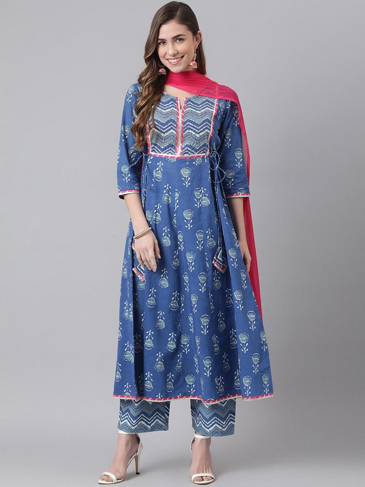 Khushal K Floral Printed Gotta Patti Sequined Pure Cotton Kurta with Palazzos & Dupatta