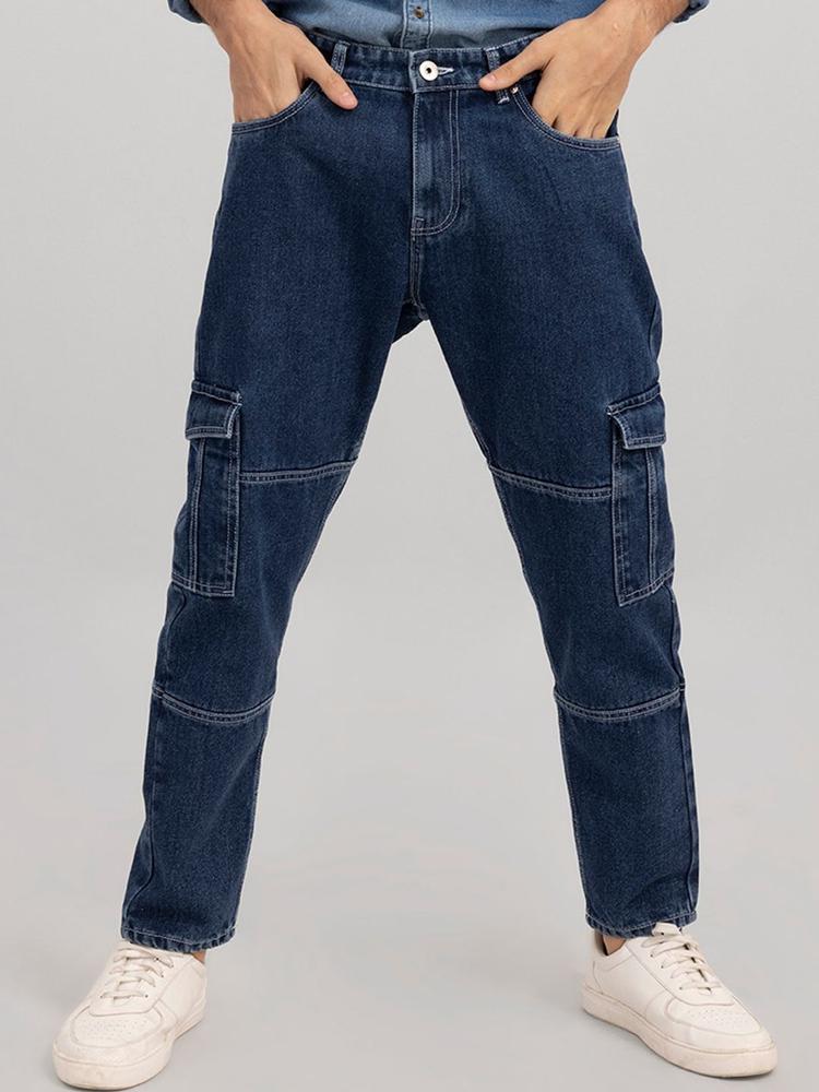 Snitch Men Blue Wide Leg Mid-Rise Stretchable Jeans