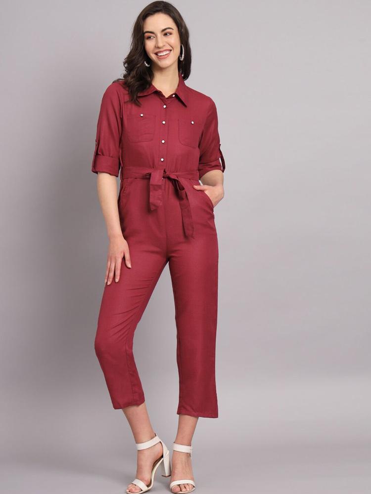 The Dry State Maroon Waist Tie-Up Basic Jumpsuit