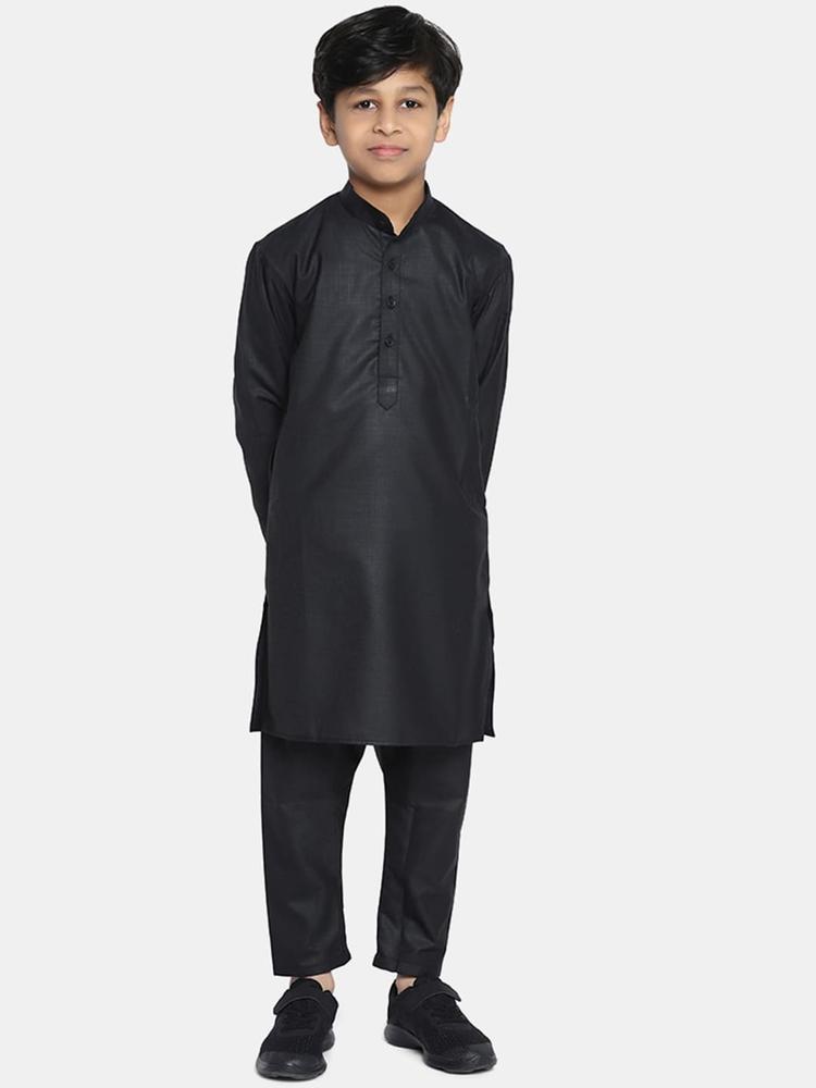 TAHVO Boys Black Regular Pure Cotton Kurta with Pyjamas