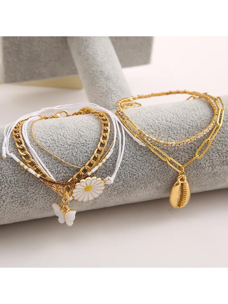 Shining Diva Fashion Women 6 Gold-Toned & White Crystals Gold-Plated Link Bracelet