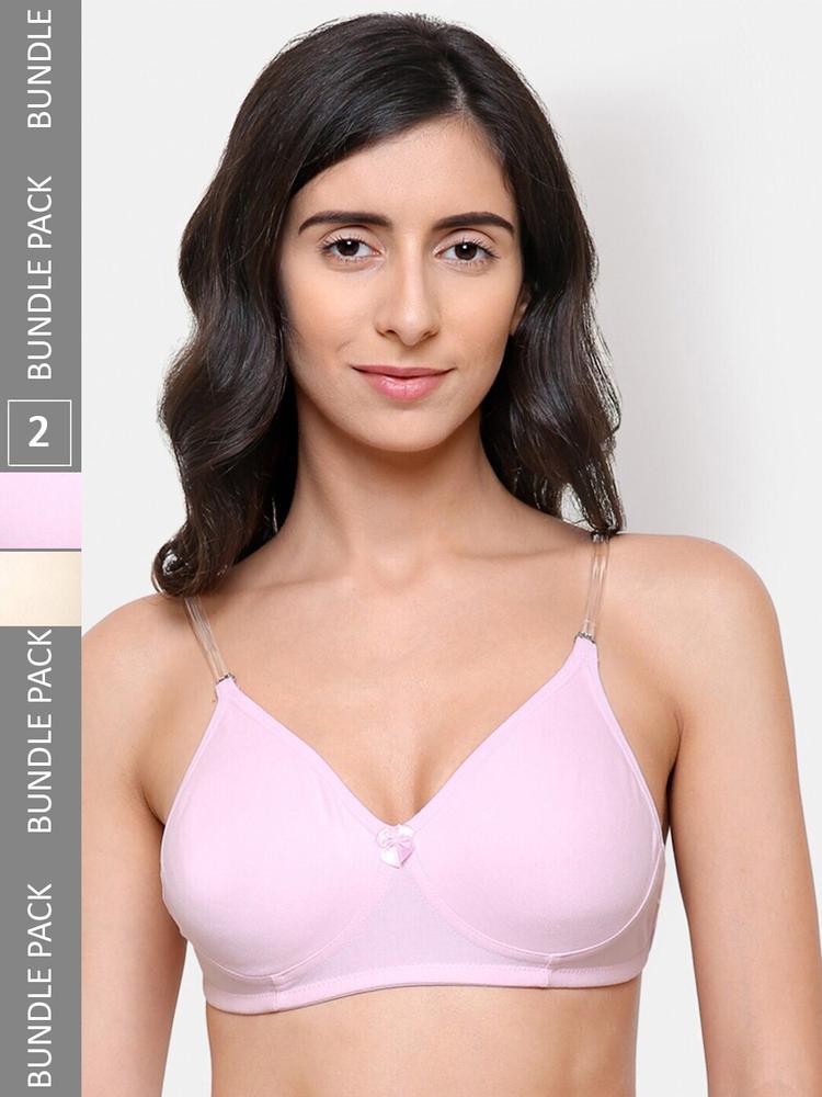 College Girl Nude-Coloured & Pink Bra Full Coverage