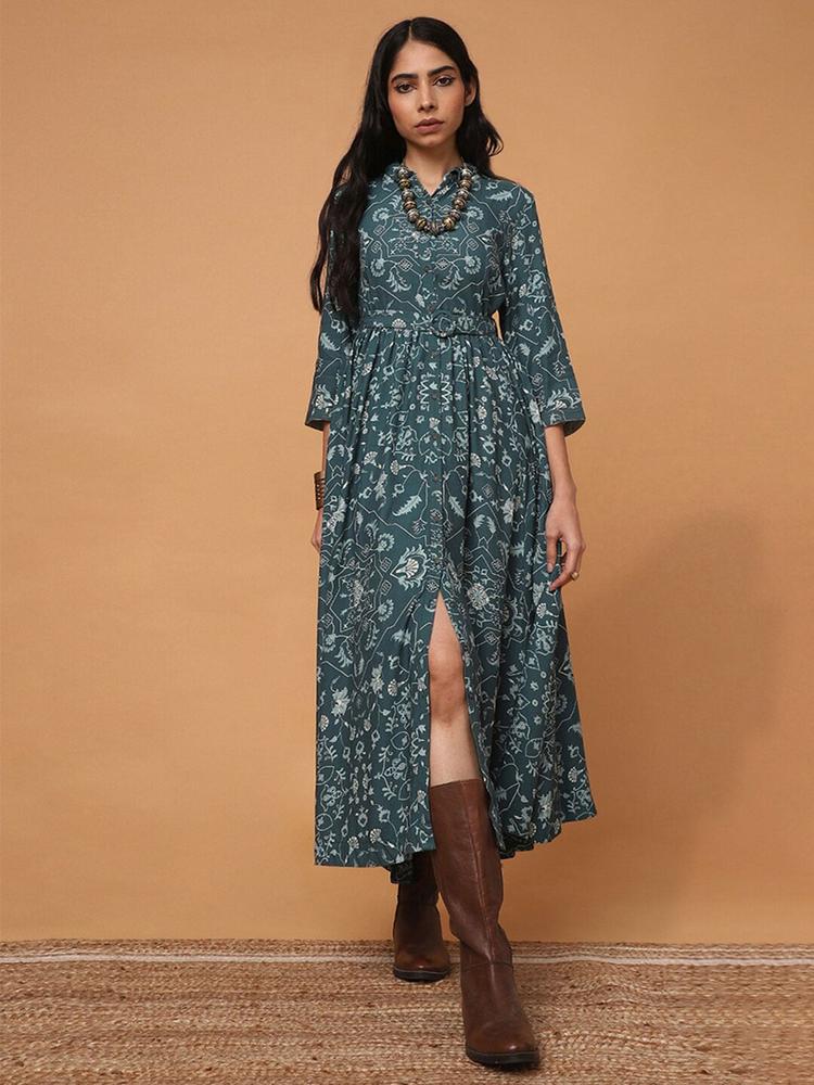 Marigold Lane Teal Ethnic Motifs Print Maxi Dress