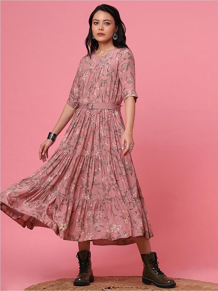 Marigold Lane Pink Ethnic Motifs Print Maxi Midi Dress