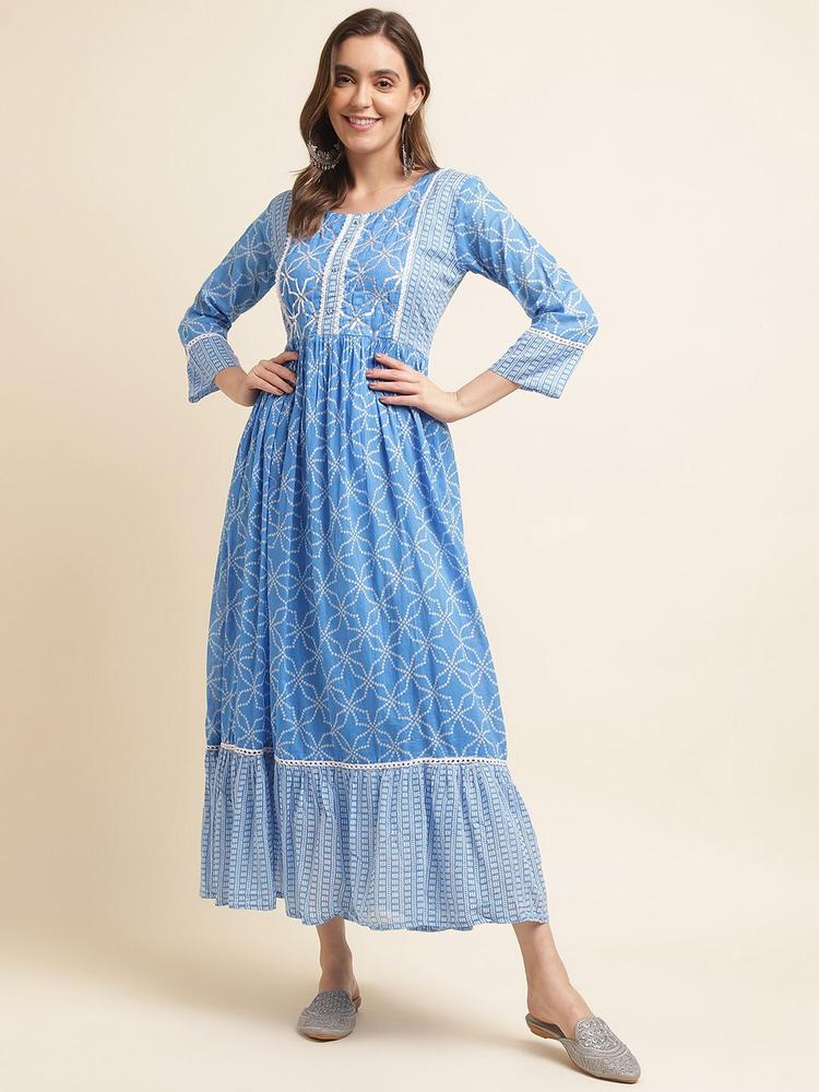 Nimayaa Geometric Printed Sequinned Embellished Cotton Maxi Dress