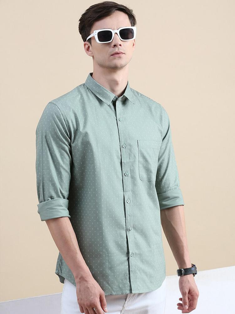 INVICTUS Men Green Comfort Slim Fit Opaque Printed Casual Shirt