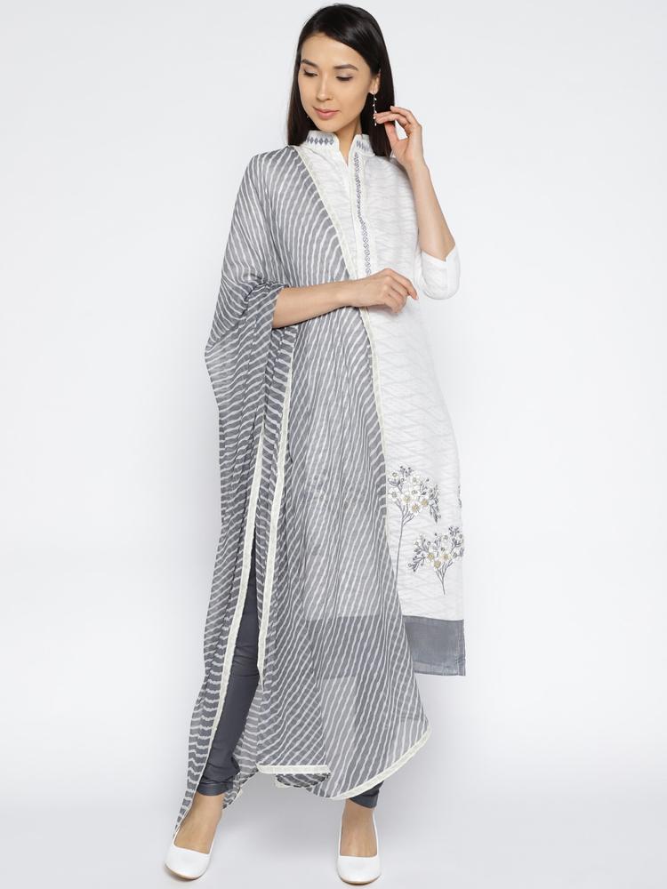 mf White & Grey Pure Cotton Unstitched Dress Material