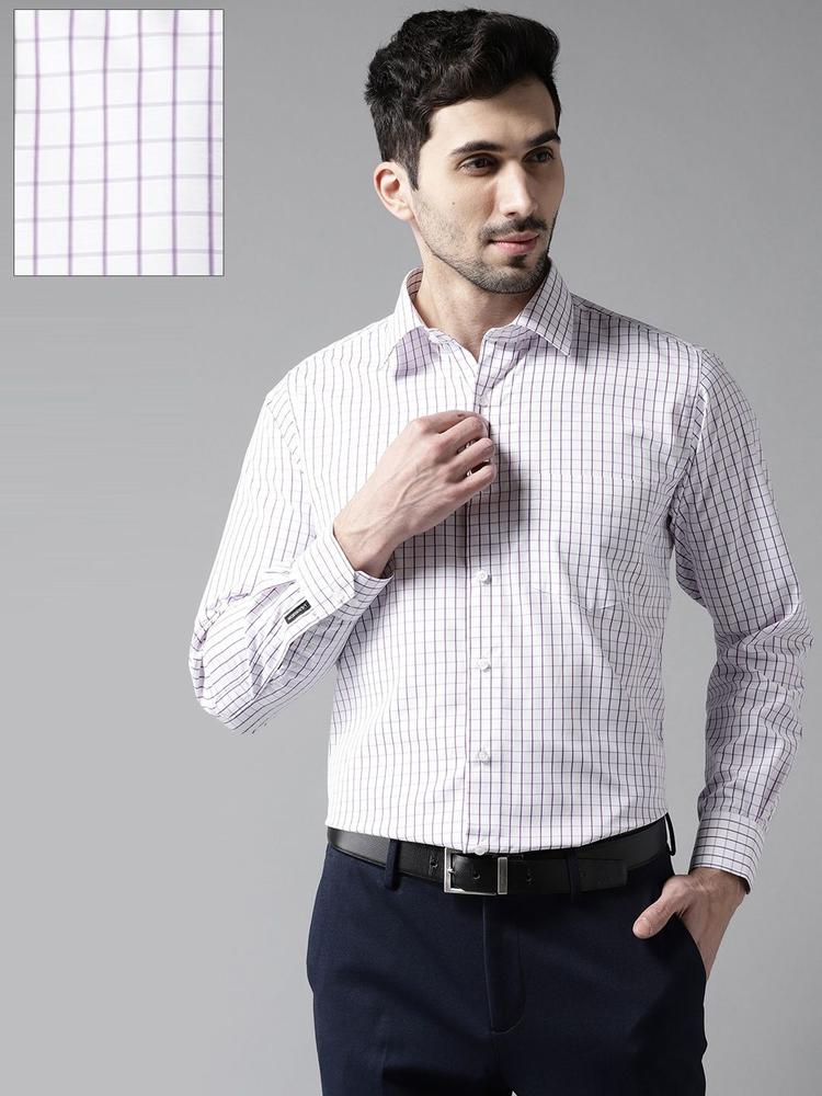 DENNISON Men White & Purple Regular Fit Checked Formal Shirt