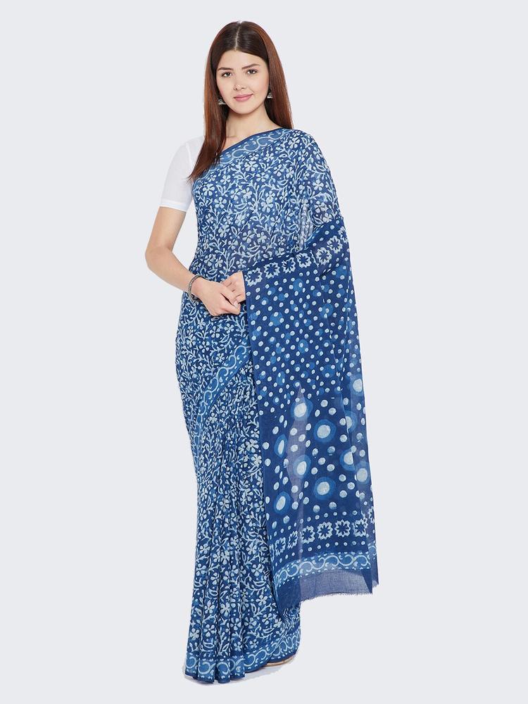 Kalakari India Blue & White Pure Cotton Printed Sustainable Saree
