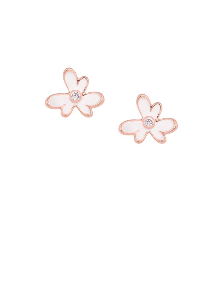 TALISMAN Rose Gold-Toned White Enamelled Floral Studs