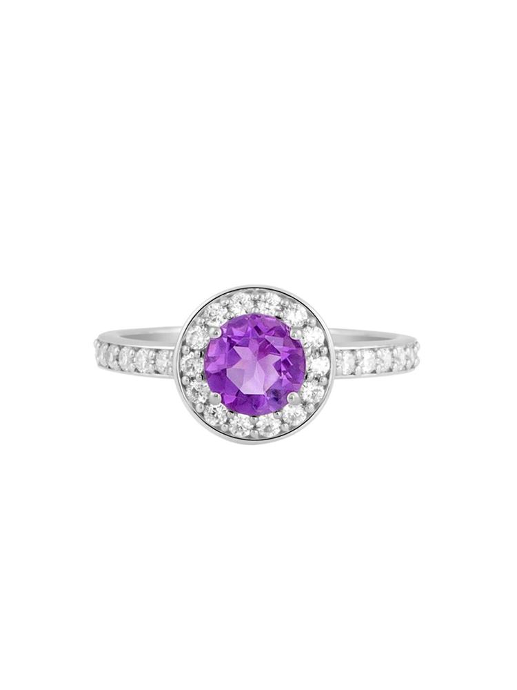 TALISMAN Women Rhodium-Plated & Purple Amethyst Stone-Studded Ring