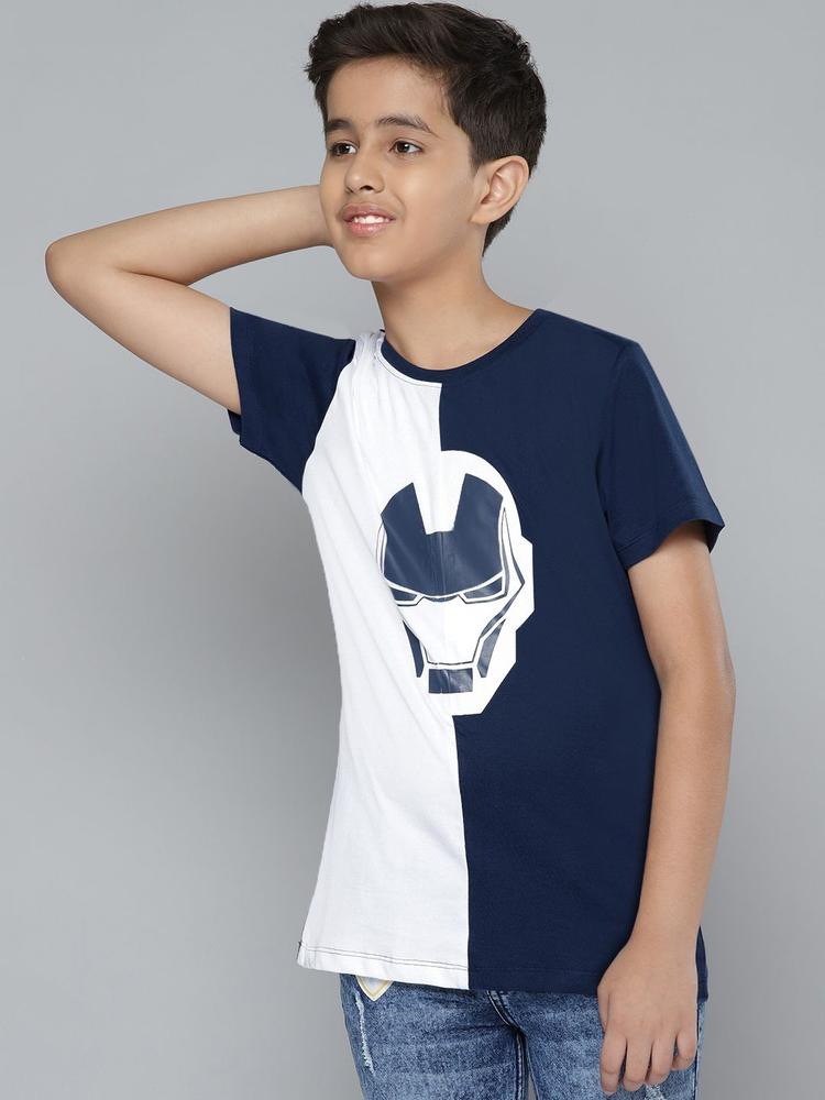 YK Marvel Boys Navy Blue Printed Round Neck T-shirt