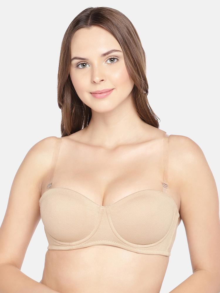 Inner Sense Organic Cotton Antimicrobial Padded Sustainable Strapless Bra (Beige) ISB102
