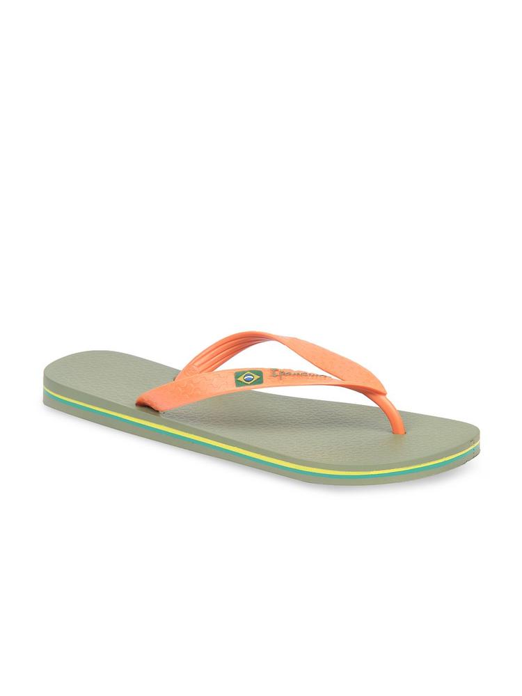 iPanema Men Orange & Olive Green Solid Thong Flip-Flops