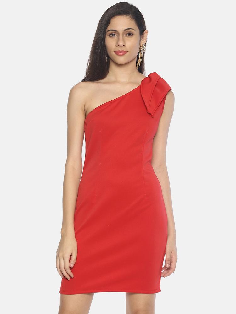 AARA Women Solid Red Sheath Dress
