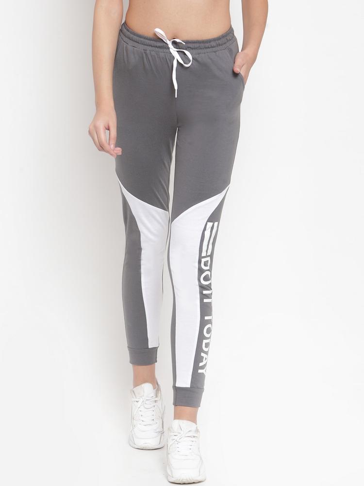 Boston Club Women Grey & White Printed Slim Fit Joggers