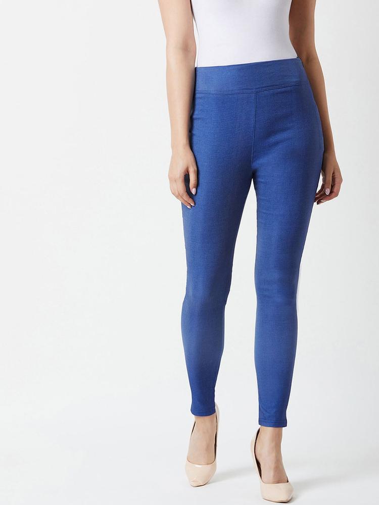 Miss Chase Women Blue Solid High-Rise Skinny Fit Jeggings