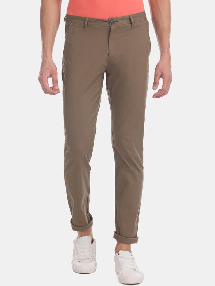 RUF & TUF Men Khaki Slim Fit Solid Regular Trousers