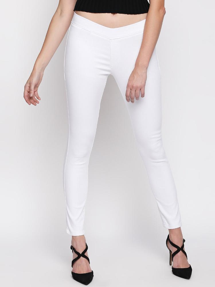 High Star Women White Solid Stretchable Jeggings