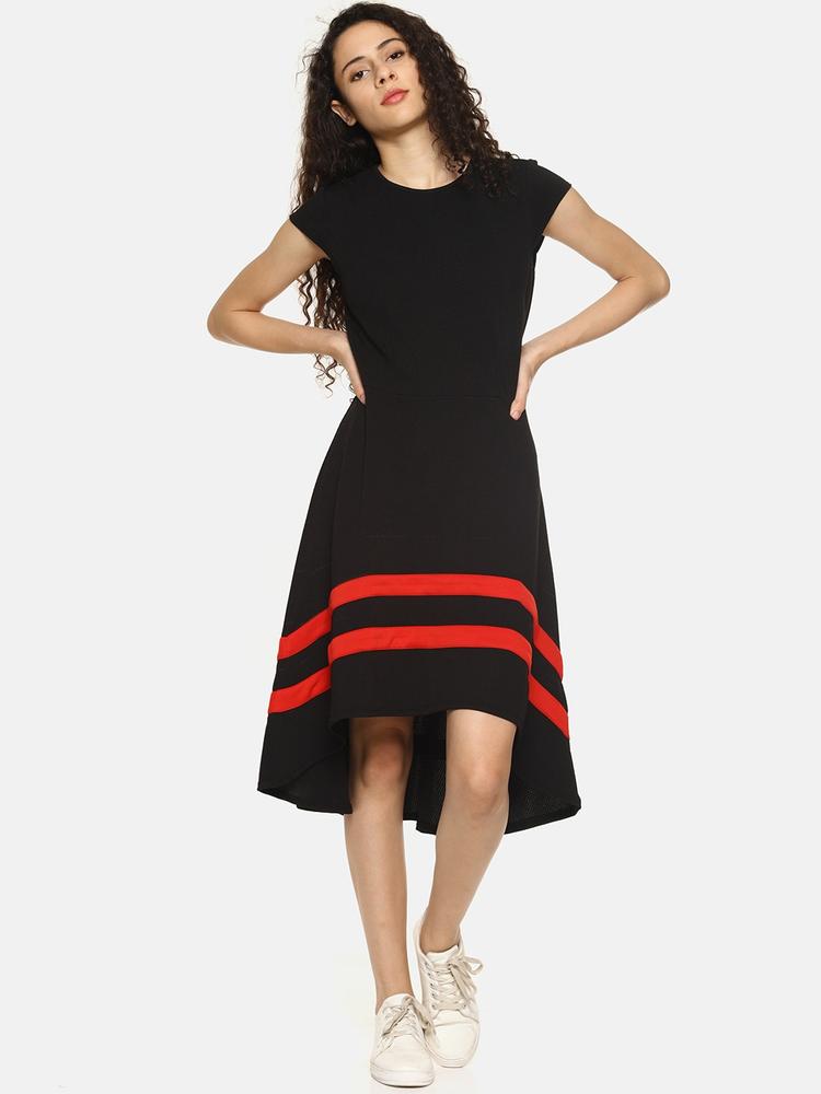 AARA Women Black & Red Striped Detail A-Line Dress