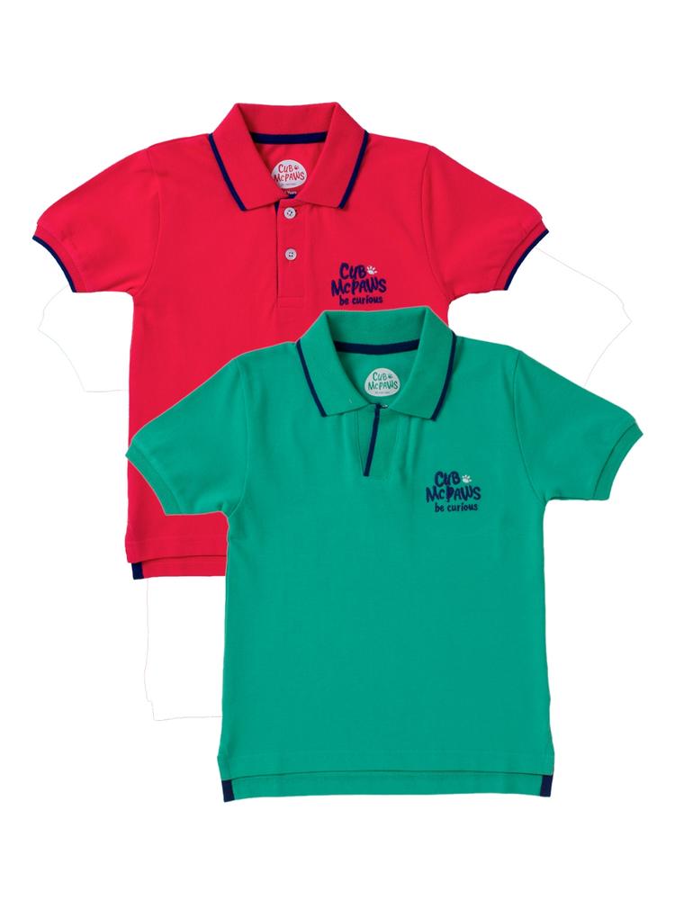 Cub McPaws Boys Pack Of 2 Solid Polo Collar T-shirts