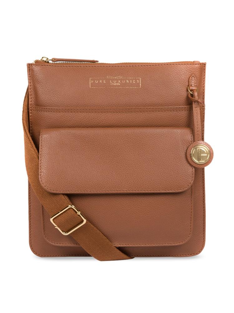 PURE LUXURIES LONDON Women Tan Brown Solid Genuine Leather Langley Sling Bag