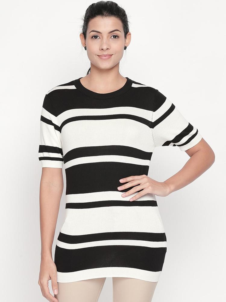 Annabelle by Pantaloons Women Black & White Striped Sweater