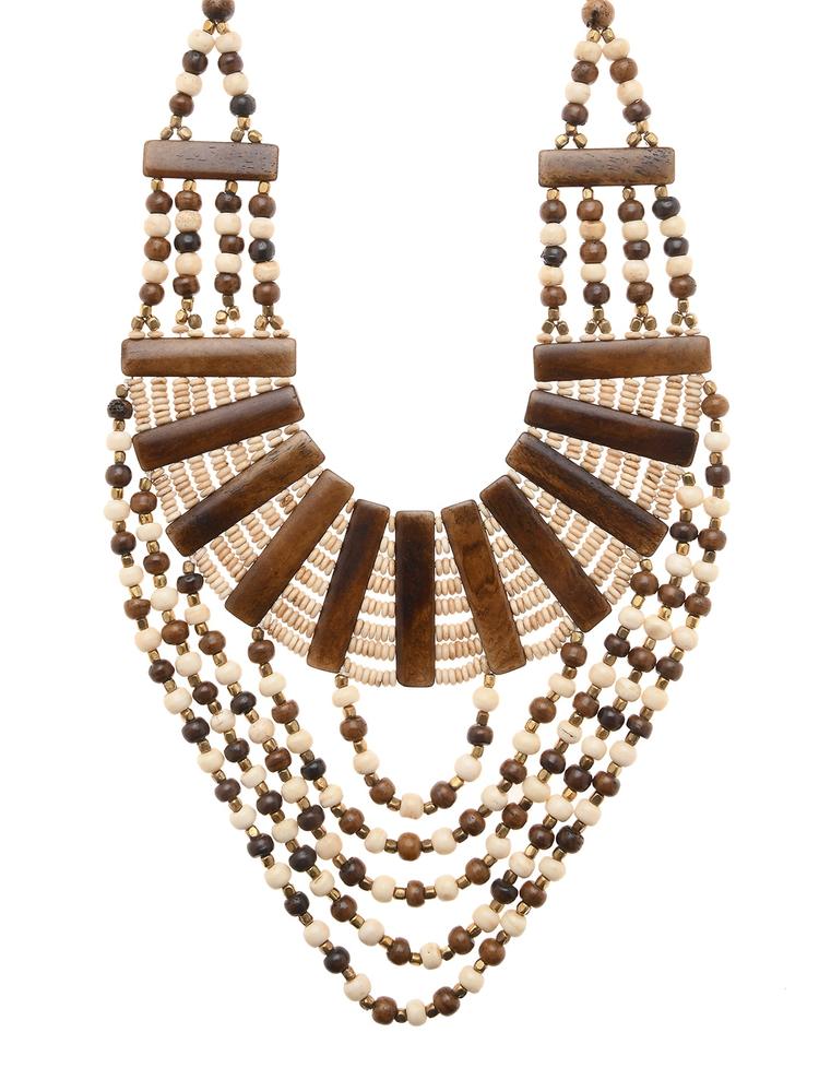 Bamboo Tree Jewels Cream-Coloured & Brown Multistrand Handcrafted Necklace
