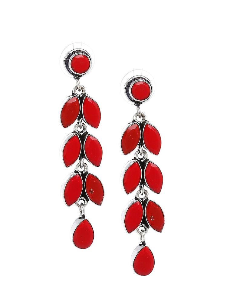 Bamboo Tree Jewels Red Contemporary Handcrafted Drop Earrings