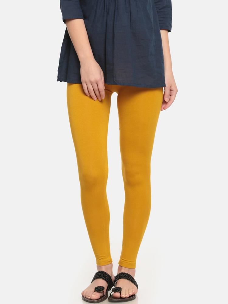 De Moza Women Mustard Yellow Solid Ankle-Length Leggings