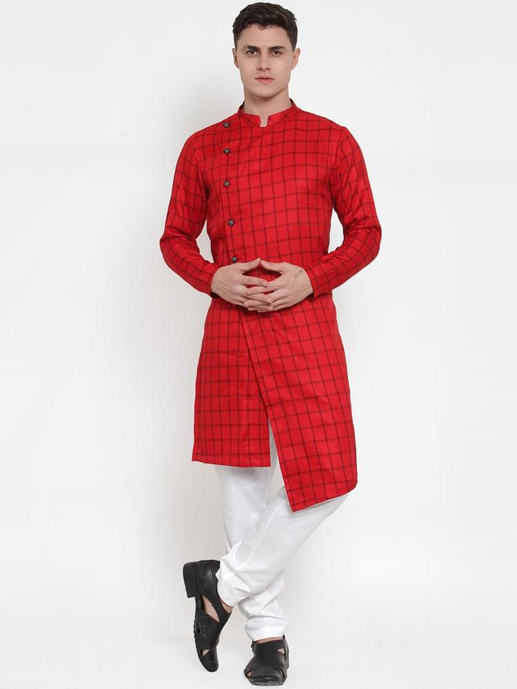 MAXENCE Men Red & Off-White Printed Kurta with Pyjamas