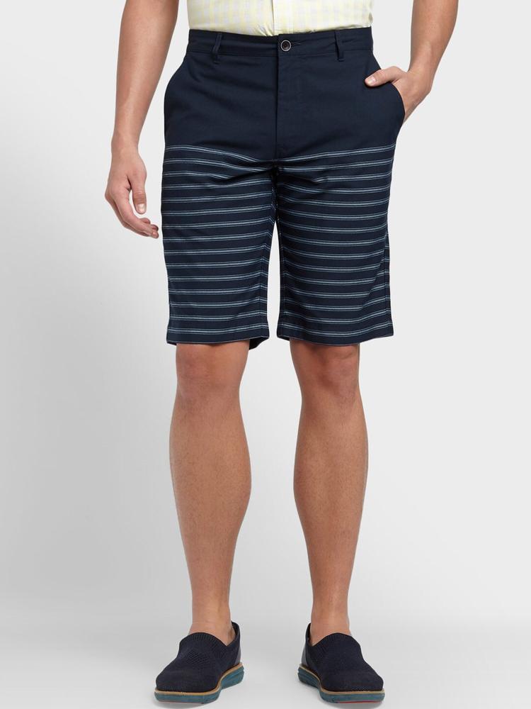 ColorPlus Men Navy Blue Striped Regular Fit Regular Shorts