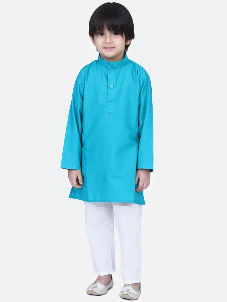 BownBee Boys Teal Solid Kurta with Trousers