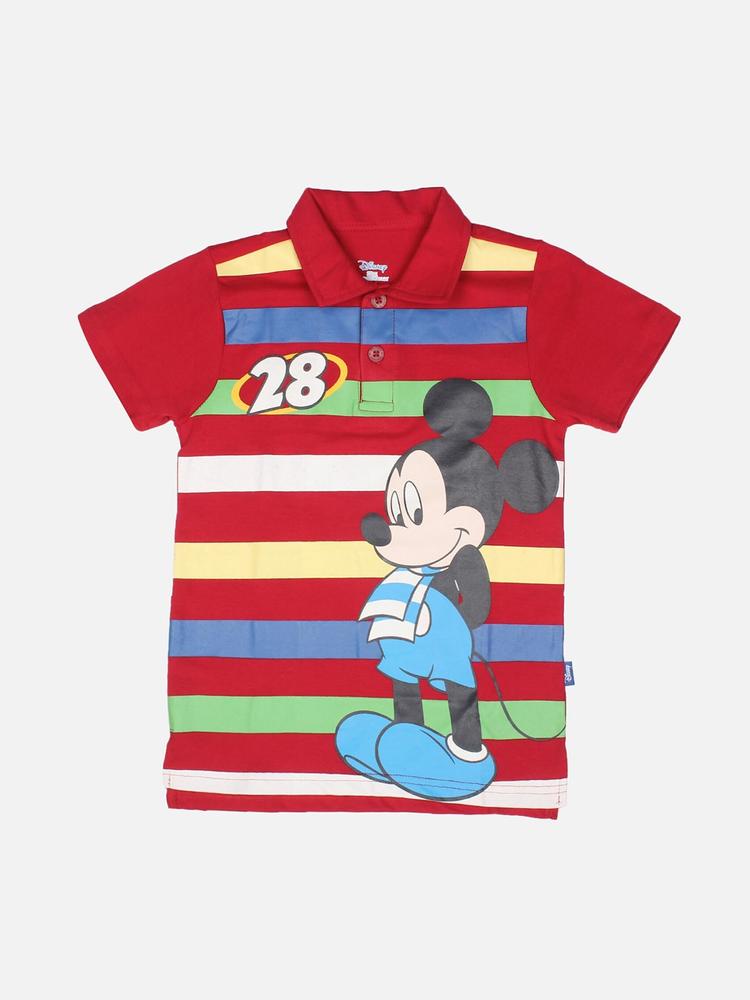 PROTEENS Boys Red Mickey & Friends Striped Polo Collar T-shirt