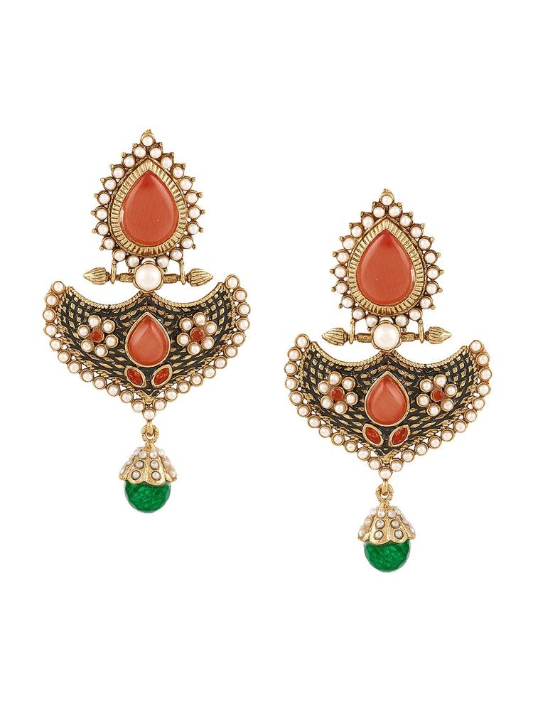 Adwitiya Collection 24CT Gold-Plated & Orange Classic Drop Earrings