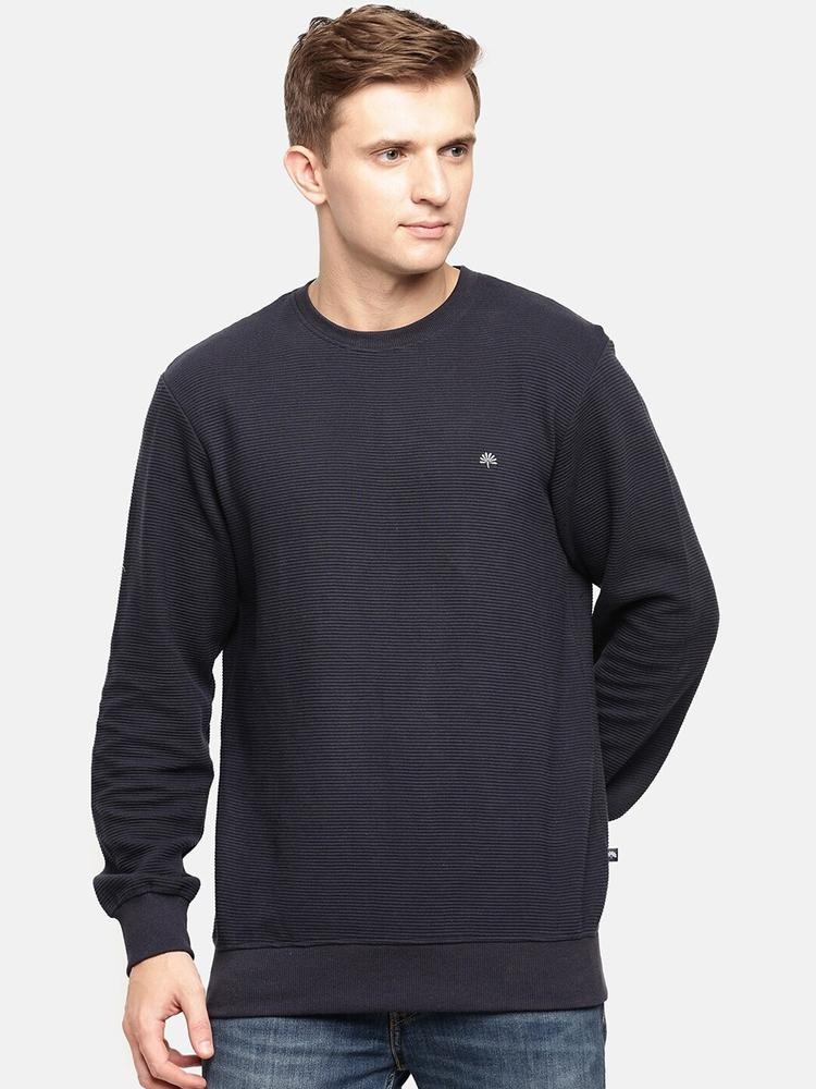 Chennis Men Navy Blue Self Design Sweatshirt