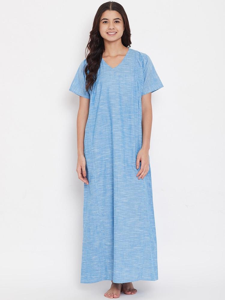 The Kaftan Company Women Blue Solid Nightdress