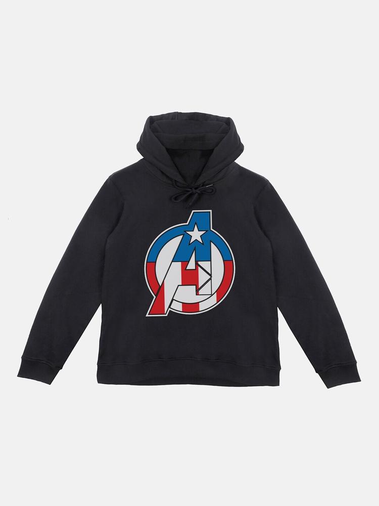 Captain America Boys Black Printed Hooded Sweatshirt With Attached Face Covering