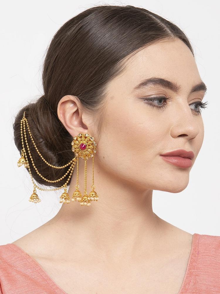 Shining Diva Gold Plated Taselled Classic Drop Earrings