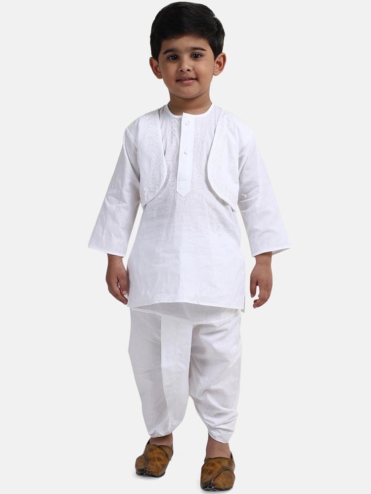 BownBee Boys White Embroidered Kurta with Dhoti Pants
