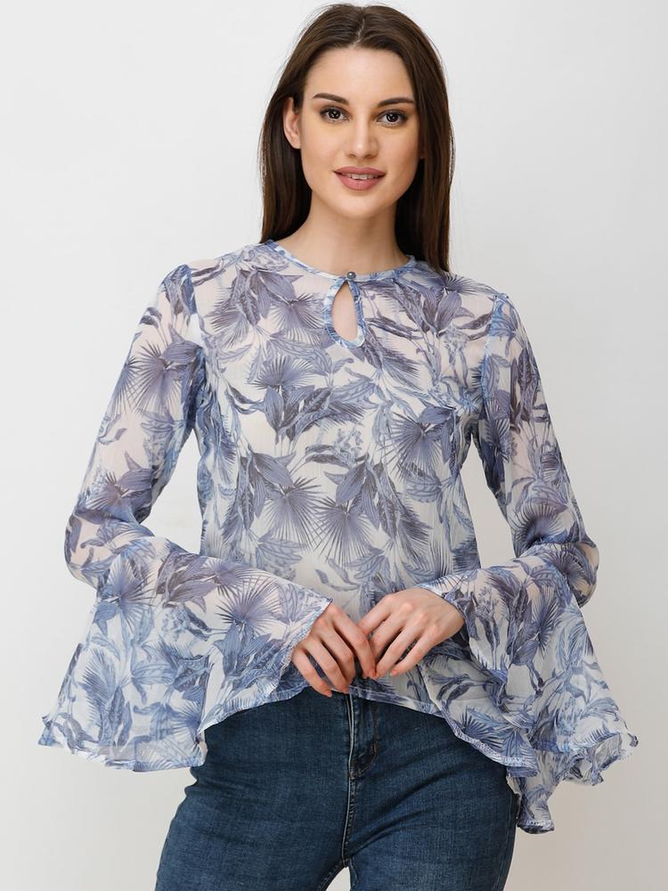 Cation Women Blue Printed Top