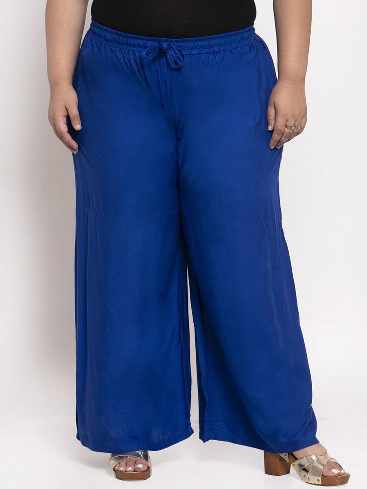 TAG 7 PLUS Women Blue Solid Plus Size Flared Palazzo