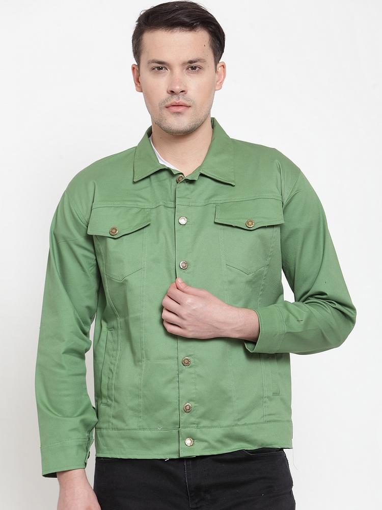 VOXATI Men Green Solid Denim Jacket