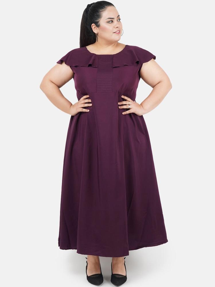 Indietoga Women Purple Solid Plus Size Maxi Dress