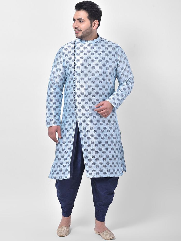 DEYANN PLUS Men Blue Printed Kurta with Dhoti Pants