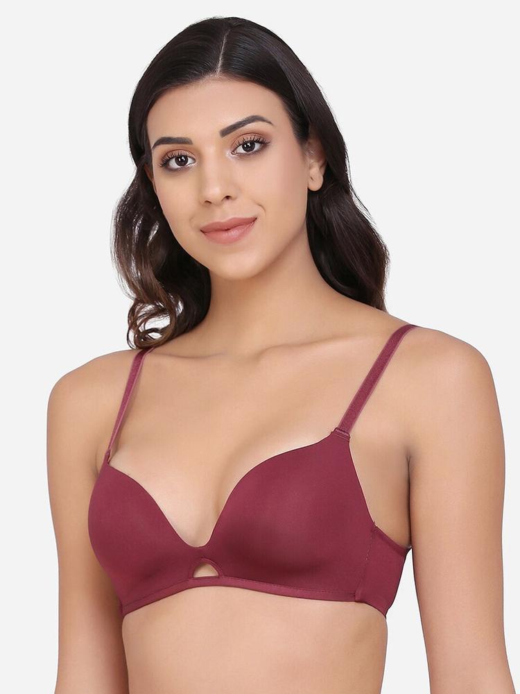Da Intimo Maroon Solid Non-Wired Lightly Padded Push-Up Bra DI-1309 MAROON-C21