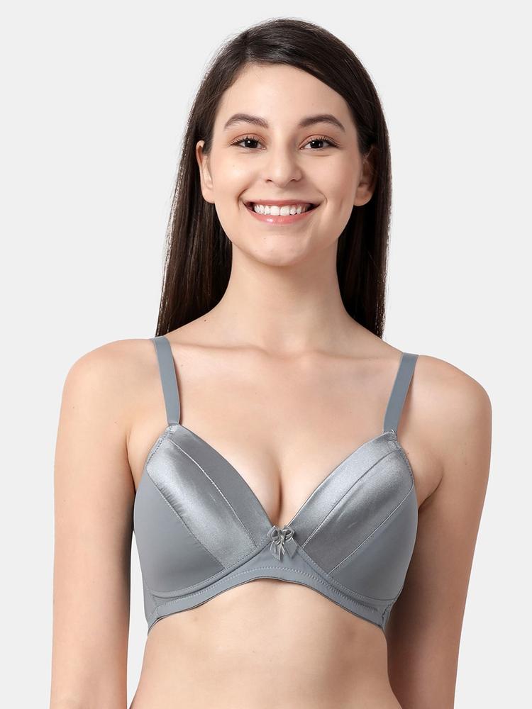 shyaway Grey Solid Non-Wired Lightly Padded Everyday Bra ST015