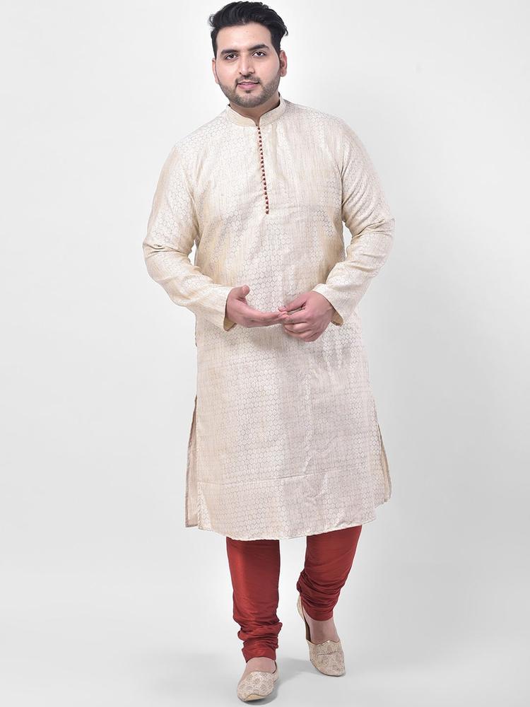 DEYANN PLUS Plus Size Men Cream-Coloured Ethnic Motifs Kurta with Churidar