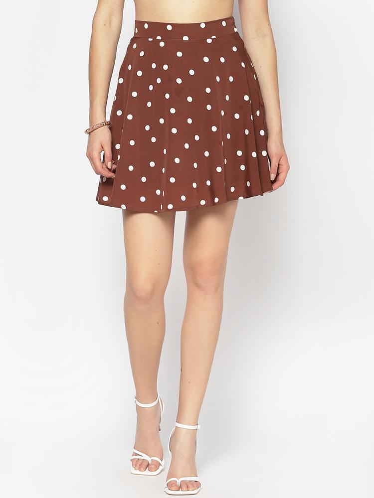Sera Women Brown & White Printed Flared Mini Skirt