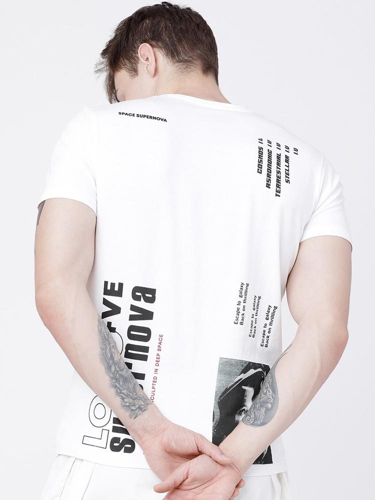 LOCOMOTIVE Men White Printed Round Neck T-shirt